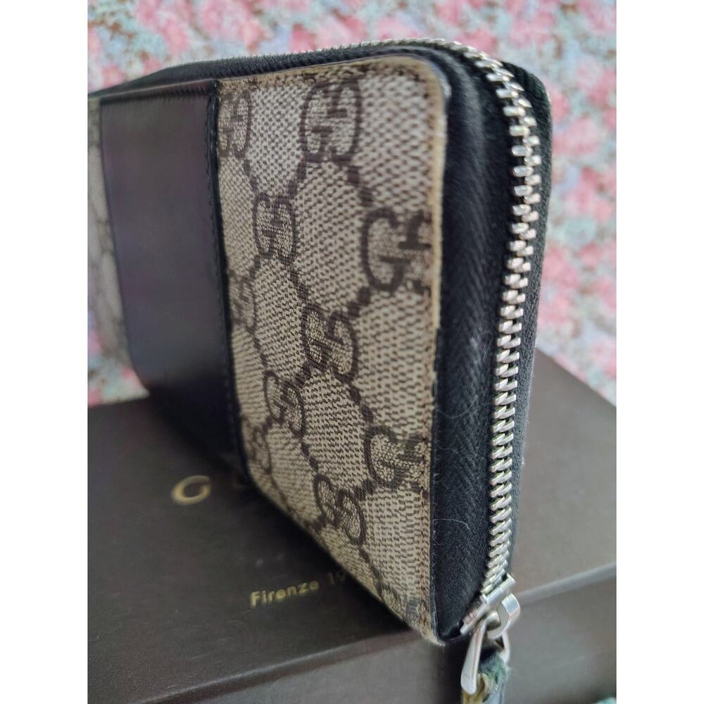Vintage Gucci GG Supreme Zip-Around Wallet – Black & Gray Canvas & Leather - Picture 5 of 12